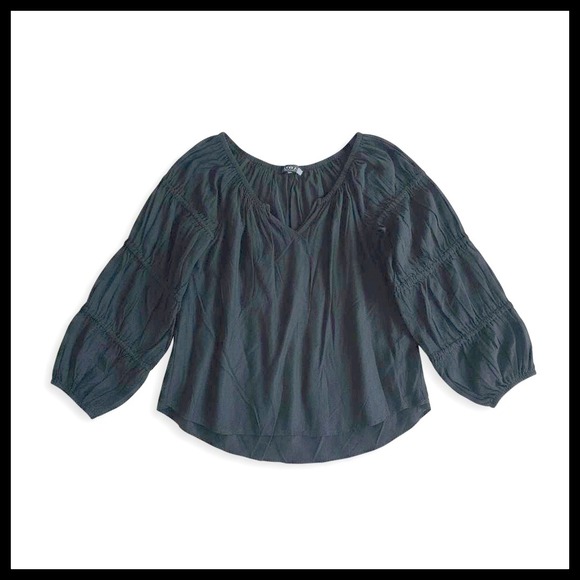 Eloquii Women's Plus Size Blouse Top 3/4 Sleeve V Neck Smocked Black Size 20 2X - Picture 1 of 13